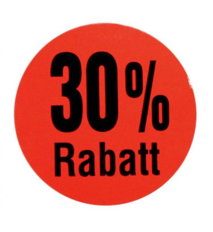 Etikett 30% rabatt Ø= 29mm 1000 stk