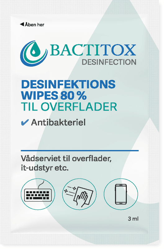 Wipes overflatedesinfeksjon 80% display 100 stk.