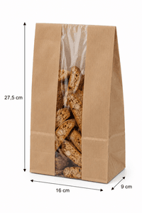 Papirpose med vindu 16x9x27,5cm 1000 stk.