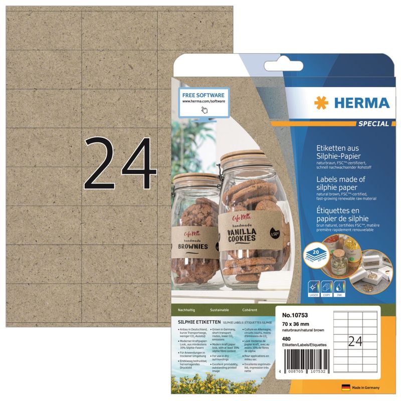 Etikett 70x36 kraftpapir (480) Herma