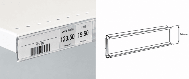Hovedbilde Hyllekantlist for plane underlag 26x885mm transp. ...