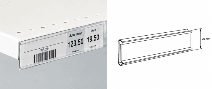 Hyllekantlist for plane underlag 26x885mm transp. 50 stk.