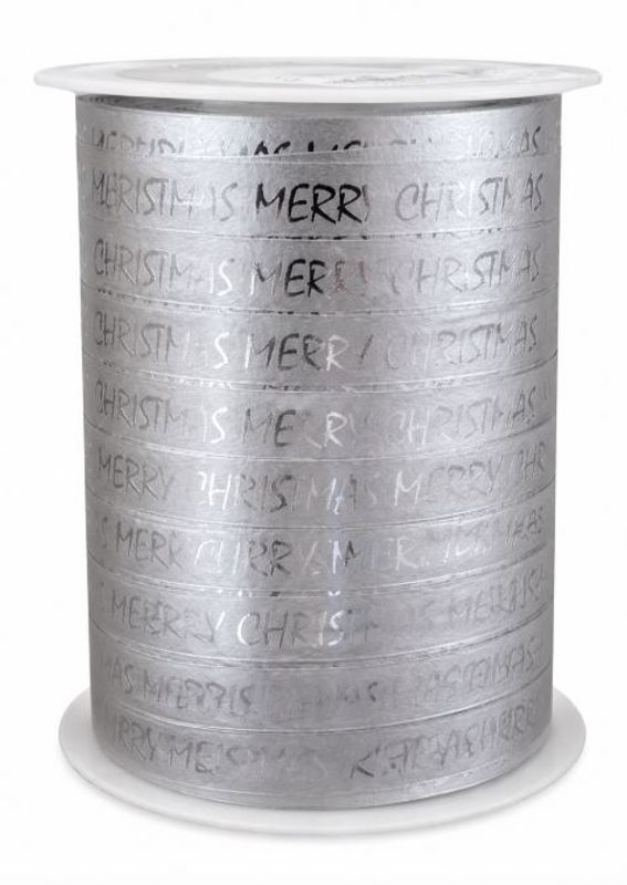 Gavebånd sølv metall Merry Christmas 10mm x 250 meter